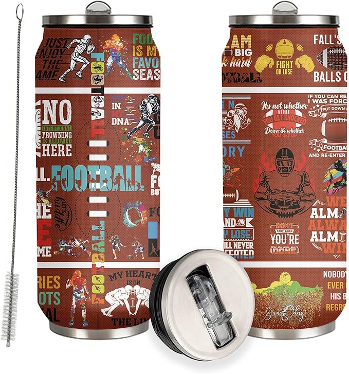 Football Tumbler Cup With Lid - Travel Mug, Birthday Gift for Football Lovers - Stainless Steel Vacuum Coffee Cup for Women Men, 17 Oz