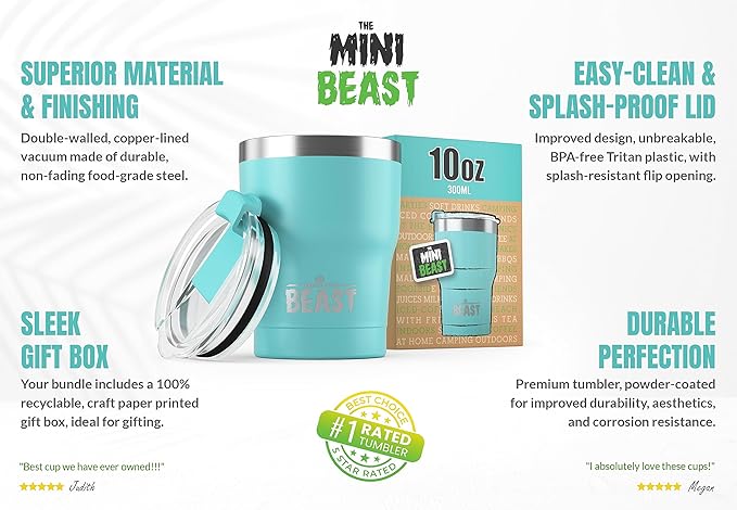 Beast 10 oz Tumbler Stainless Steel Vacuum Insulated Coffee Ice Cup Double Wall Travel Flask (Aquamarine Blue)