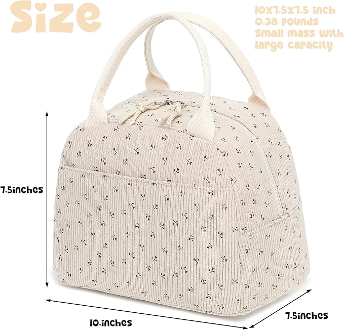 Bluboon Lunch Bag for Women Men Cute Corduroy Lunch Tote Bags Reusable Insulated Lunch Box Large Capacity Reusable Insulated Cooler for Work Picnic or Trave