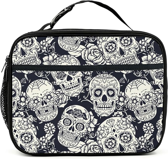 Skull Lunch Bag Insulated Reusable Lunch Box Kids Girls Boys Cooler Thermal Tote Bag For Men Women School Work Picnic