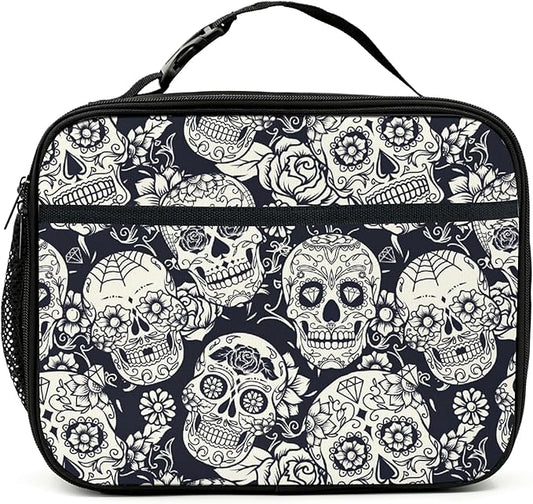 Skull Lunch Bag Insulated Reusable Lunch Box Kids Girls Boys Cooler Thermal Tote Bag For Men Women School Work Picnic
