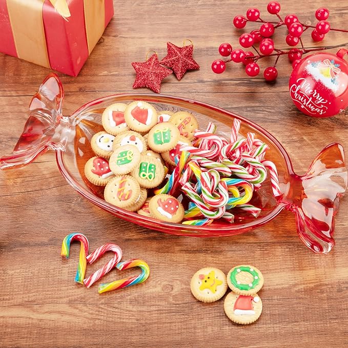 SHOWLOUE Christmas Platter Dish, Glass Candy Platter Serving Dessert Plates Christmas Dinnerware Tray Decorative Plates for Xmas Holiday Party Favor, Orange, Large