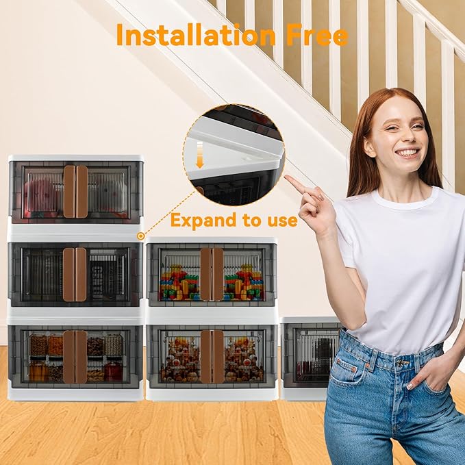 Storage Bin, Cabinet with Lids, 8.4 Gallon Capacity, With Double Door and Lock, Foldable, Plastic, Underbed or Countertop Use, Home Organizer