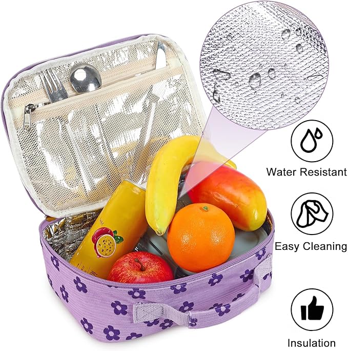 Bluboon Kids Girls Lunch Bag Insulated Lunch Box for school Corduroy Lunch Cooler Organizer School Kids Lunch Tote