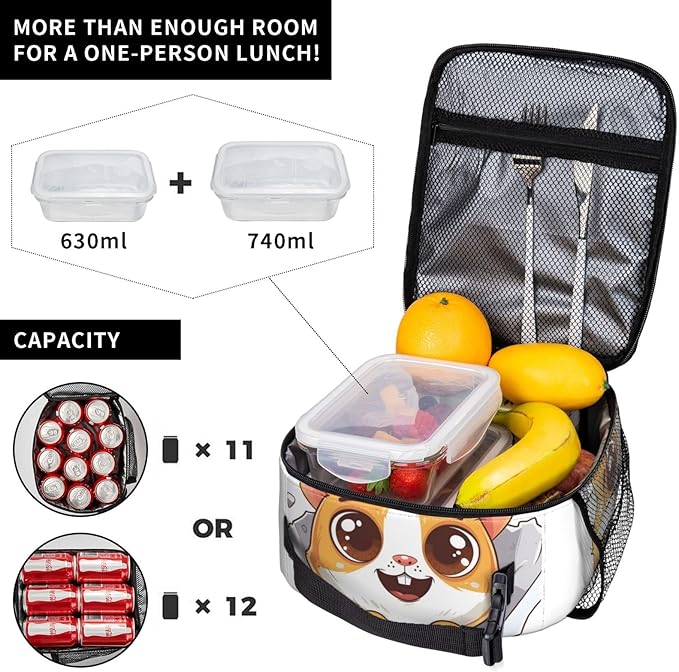 Cheerful Hamster Lunch Box for Women Men, Insulated Lunch Box, Reusable Lunch Bag for Office, Work, Picnic, Travel