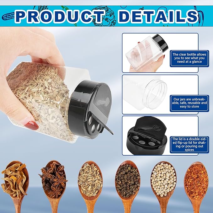 20 Pack 9 oz Plastic Spice Jars with Black Cap Clear Empty Square Plastic Spice Bottle Large Empty Seasoning Containers for Storing Spice Seasoning Powders