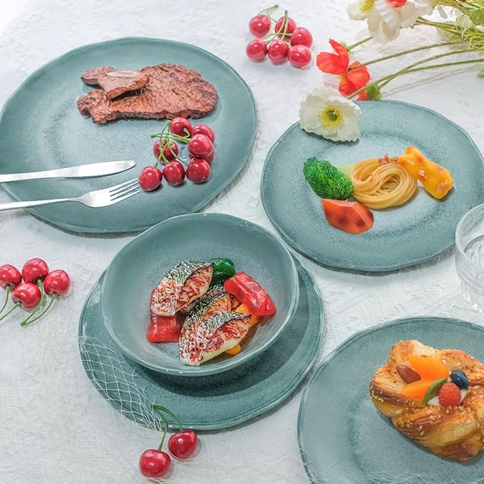 Missyip Melamine Dinnerware Set, Indoor and Outdoor Use Plates and Bowls Sets, Durable 12 Pcs Dishes Sets for 4, BPA Free Dishwasher Safe Not Microwave Not Oven