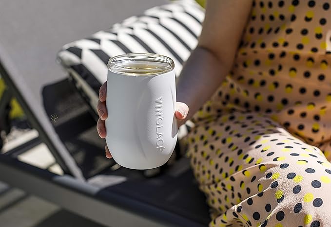 Vinglacé Stainless Steel Stemless Wine Glass- Insulated Wine Tumbler with Glass Insert and Sip Lid, 10 oz, White