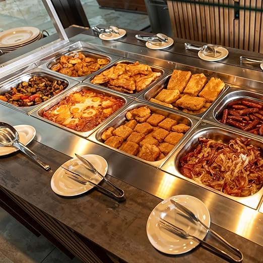 4 Pack Hotel Pans Stainless Steel 1/6 Size 4 Inch Deep Steam Table Pan with Lids, Stackable Commercial Anti-Jam Steam Pans Food Storage Containers for Home, Restaurant, Party, Hotel, Buffet