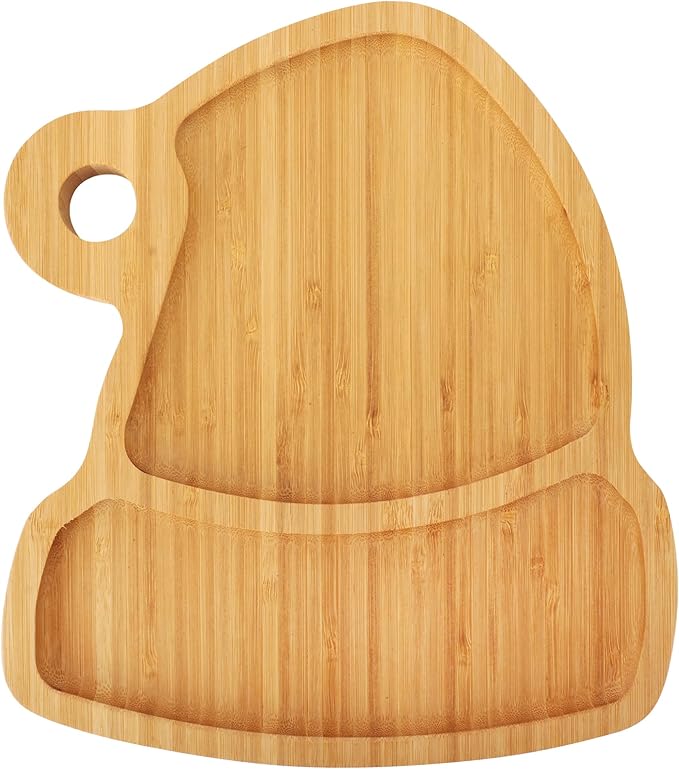 TJ POP Christmas Bamboo Serving Tray – Santa Hat Shape – Festive Wooden Snack Platter for Holiday Cookies & Treats – Christmas Kitchen & Party Decor