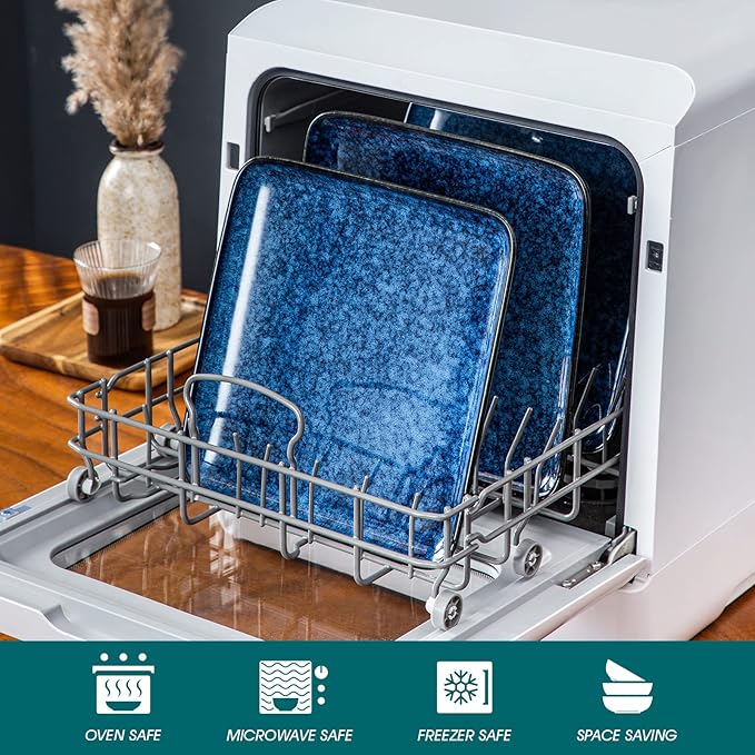 vancasso Stern Square Dinner Plates Set of 4, 10.5 Inch Dessert Plates, Reactive Change Glaze Blue Serving Pasta Salad Plate Dish, Scratch Resistant