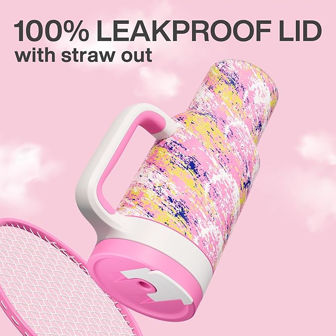 40 oz Tumbler with Handle, 2-in-1 Straw and Sip Lid, Leakproof, Dishwasher Safe, Insulated Stainless Steel Travel Coffee Mug, Keeps Cold for 34 Hours, Fits in Car Cup Holder (Pink Ladies)