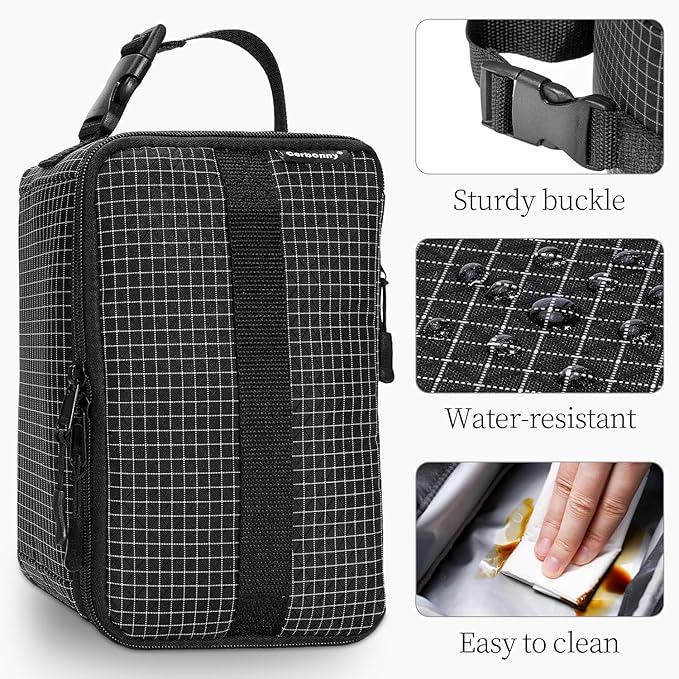 Cerbonny Small Lunch Box,Freezable Lunch Bag for Adults & Kids,Small Lunch Box for Men,Mini Cooler Bag with Buckle Handle,Insulated Cooler Bag for Work School Travel(Black Check)
