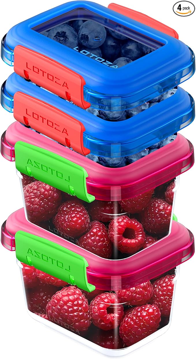 12oz 5oz Small Plastic Food Storage Containers with Lids Lunch Box Square Leakproof Snack Container Salad Fruit Jam Yogurt BPA Free Stackable Microwave Dishwasher Safe Sets 4 Pack