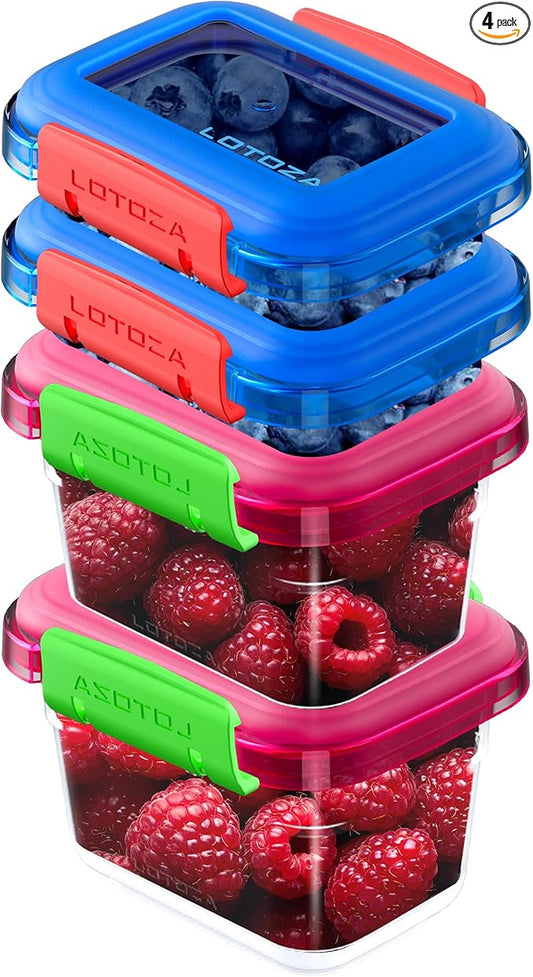 12oz 5oz Small Plastic Food Storage Containers with Lids Lunch Box Square Leakproof Snack Container Salad Fruit Jam Yogurt BPA Free Stackable Microwave Dishwasher Safe Sets 4 Pack