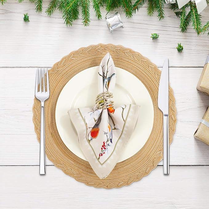 Winter Birds Napkins, 18×18 Inch Vintage Dinner Cloth Napkins Set of 4, Washable Cotton Soft Absorbent Square Napkins for Dining Kitchen Party Wedding Decoration