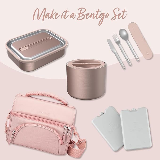 Bentgo Stainless Insulated Food Container - 2.4 Cups (19 oz), Triple-Layer Insulation, Vacuum Seal, Leak-Proof, Built-In Handle, Wide Opening, Premium Stainless Steel, for Cool/Warm Foods (Rose Gold)
