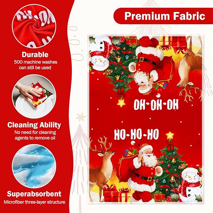 2PC Christmas Kitchen Towels,Red Dish Towels Xmas Absorbent Christmas Towels Decoration Winter Holiday Snowman Housewarming Gift for Kitchen Hand Towel 18 x 27 Inch