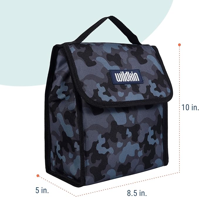 Wildkin Kids Insulated Lunch Bag – Reusable, Ideal for Hot/Cold Snacks, School & Travel - Black Camo