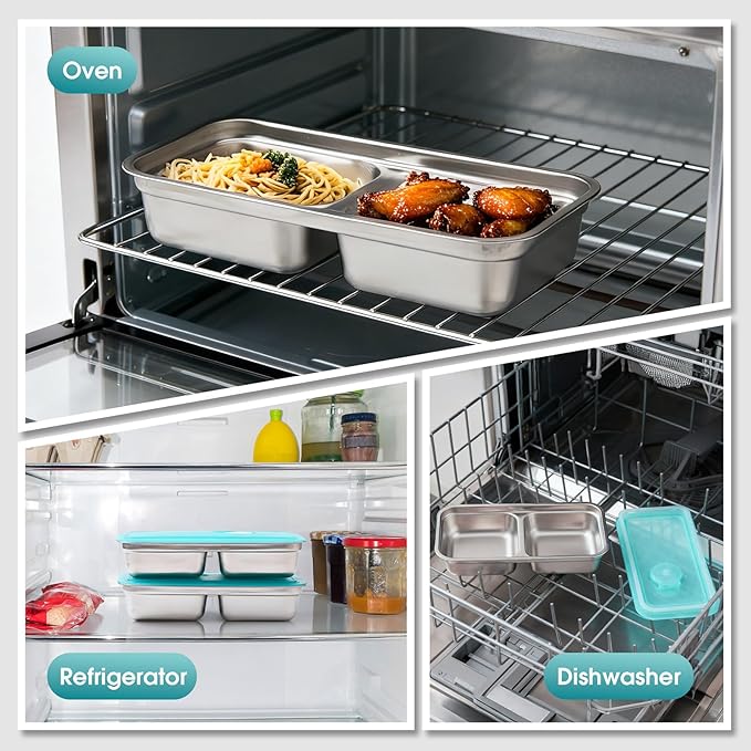 Stainless Steel Snack Containers,Reusable 2 Compartment Stainless Snack Containers with Lids,Stainless Steel Food Storage Containers,Metal Snack Lunch Meal Prep Containers,Bento Box 1 Pack