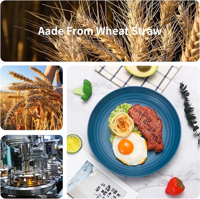 Lazycorner 48-Pcs Kitchen Wheat Straw Dinnerware Set, Service for 8, Plastic Reuasble Dinner Dishes Serving Plate Set for Kitchen, Including Dinner Plate, Dessert Plate, Bowl, Cup(Multicolor)