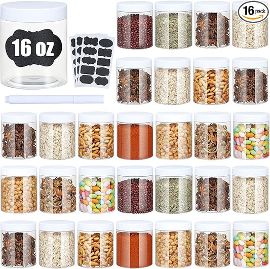 Plastic Jars with Lids,Airtight Container Ideal For Dry Food, Honey Jam, Peanut Butter,Cosmetics, Cream, Bathroom and Storage Included Extra Label and A Pen (30 PCS White Lids)