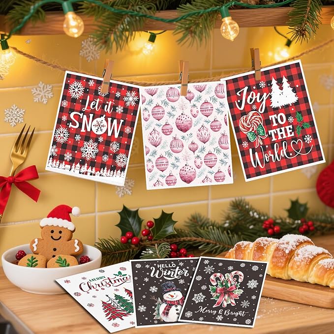 Winter Christmas Swedish Dishcloths for Kitchen - 6PCS Joy to the World Swedish Cloths for Washing Dishes, Snowman Merry Xmas Reusable Dish Towels, Holiday Winter Washable Cleaning Sponge Gift