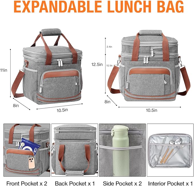 Beaulyn Construction Lunch Box for Men - Expandable Heavy Duty Lunchbox,Extra Large Lunch Bag with Adjustable Shoulder Strap for Worker Work Adults