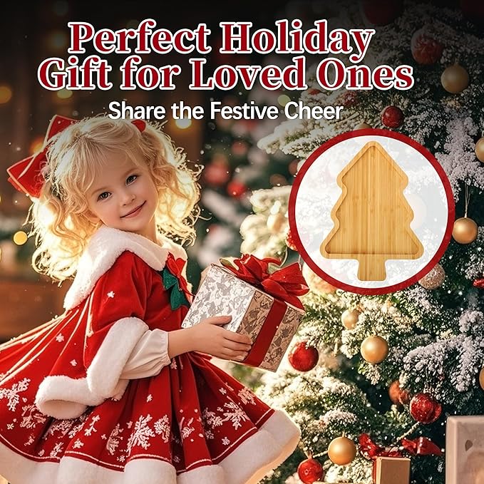 Christmas Serving Tray, Bamboo Christmas Tree Serving Platters Charcuterie Board, Christmas Serving Dishes, Table Decorations Supplies for Christmas Party