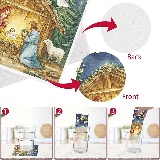 Christmas Swedish Dishcloths for Kitchen - 6PCS Nativity Christmas Swedish Cloths for Washing Dishes, Watercolor Holy Night Reusable Dish Towels Gifts, Holiday Xmas Washable Cleaning Sponge