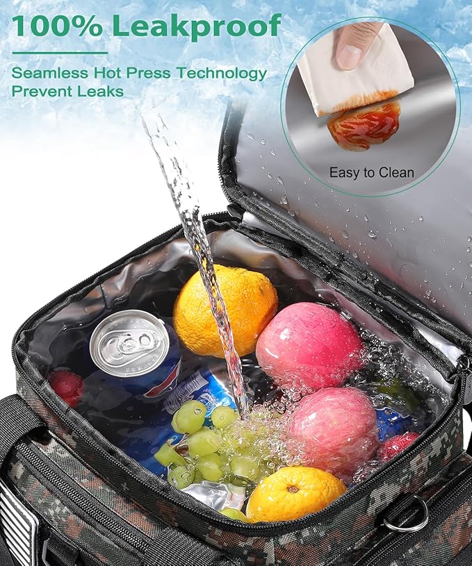 Tactical Lunch Box for Men, Large Insulated Lunch Bag for Adult, Heavy Duty Double Deck Expandable Lunch Cooler Bag with American Flag, Leakproof Soft Lunch Pail for Work Office Camping - Camo Green