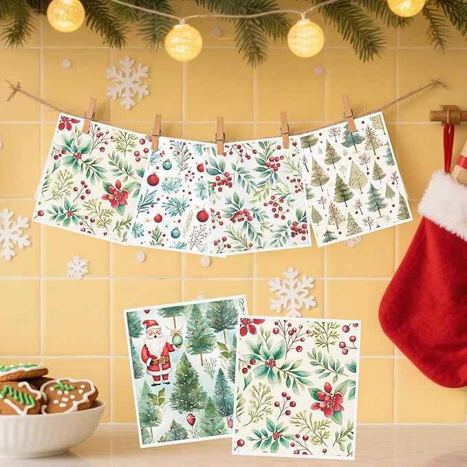 Christmas Swedish Dishcloths for Kitchen - 6PCS Christmas Forest Swedish Cloths for Washing Dishes, Santa Reusable Dish Towels, Pine Tree Washable Cleaning Sponge Gifts for Home Quick Drying