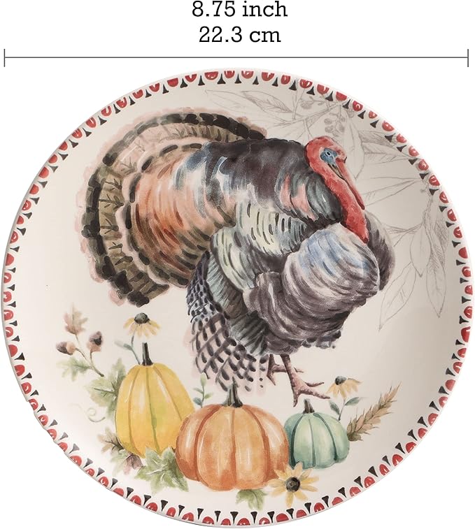 Bico Blessing Season Ceramic Salad Plates, 8.75 inch, Set of 4, for Salad, Appetizer, Microwave & Dishwasher Safe