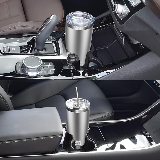 WETOWETO 20oz Tumbler with 2 lids and 2 straws, Stainless Steel Vacuum Insulated Water Coffee Tumbler Cup, Double Wall Powder Coated Spill-Proof Travel Mug Thermal Cup (Stainless, 1 Pack)