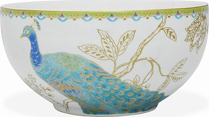 222 Fifth 16-Piece Porcelain Dinnerware Set for 4, Elegant Plates and Bowls Sets-White, Teal, Gold Ceramic Dishes, Chip Proof Kitchen and Dining Dish Set, Microwave & Dishwasher Safe, Peacock Garden