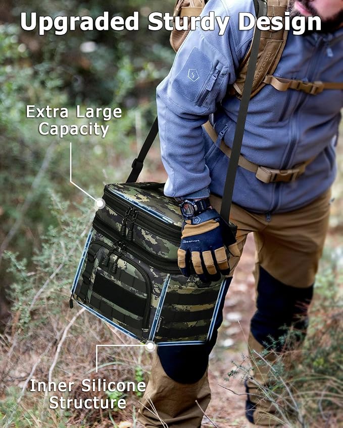 RalChyez Tactical Lunch Box for Men, Large Insulated Lunch Bag Expandable Double Deck Cooler Leakproof Waterproof Lunch Pail for Adult Women Work Office Shifts Picnic Travel Ocp Camo