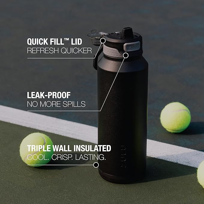 ZULU Powerfill Pro 32oz Stainless Steel Water Bottle with Quick Fill Lid, Triple Walled Vacuum Insulated Metal, Leak Proof Locking Lid, Sip and Chug, Reusable BPA Free, Black