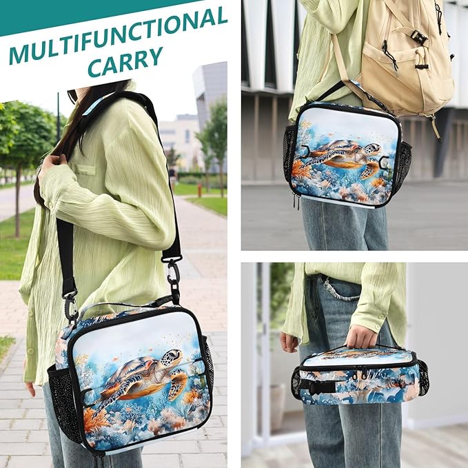 Sea Turtle Lunch Bag Ocean Animal Lunch Box for Women Leakproof Insulated Portable Lunch Tote Bag Cooler Bag for School Travel Office Picnic