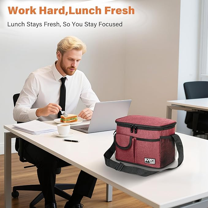 Tirrinia Insulated Lunch Bag for Women Men, Leakproof Lunch Box Containers for Adult, Work, School, Soft Lunchbox for Kids,Boys, Adult Cooler Bag for Picnic Hiking Beach,Red