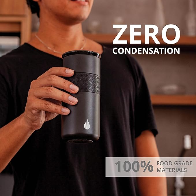 Elemental Artisan Insulated Tumbler, Triple Wall Coffee Travel Mug, Reusable Stainless Steel Coffee Tumbler with Ceramic Lid, Thermal Coffee Cups for Hot (6 Hrs) & Cold (18 Hrs), 16oz - Black