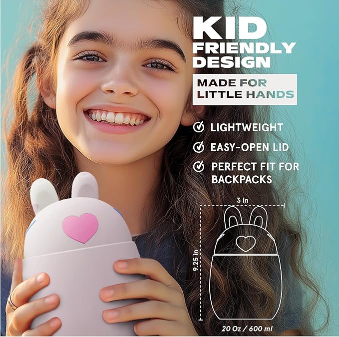 Bestie Foodie Kids Insulated Food Jar – Cute Character Lunch Container for Children, BPA-Free Stainless Steel, Leakproof & Vacuum Sealed, Keeps Food Hot or Cold, Easy to Clean, 16oz