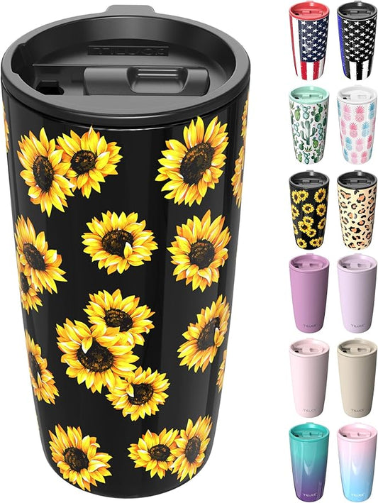 TILUCK 20 oz Tumbler with Leak-Proof Lid, Vacuum Insulated Stainless Steel Coffee Mug, Double-Walled Travel Tumbler for Hot and Cold Drinks(SunFlower, 20oz)