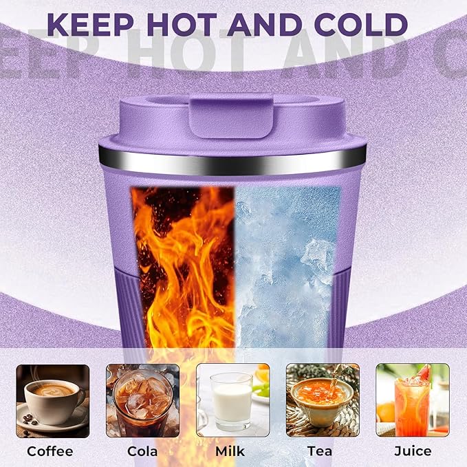 Insulated Coffee Tumbler 17 oz, Stainless Steel Coffee Mug with Lids, Travel Coffee Mug Leak Proof, Double Wall Vacuum Insulated Reusable Coffee Cup, Keep Drinks Hot and Cold (Lavender, 17 Ounces)