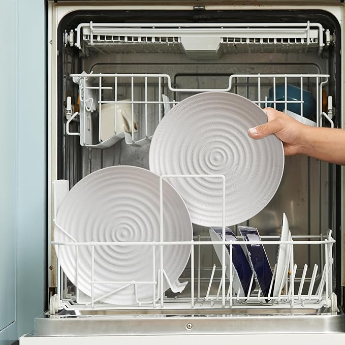 White Melamine Dinnerware Sets,12PCs Anti-scratch Dishes Set, Lightweight and Non breakable Dinnerware,Suit for Indoor and Outdoor Use, Dishwasher Safe,BPA free (Classic White)