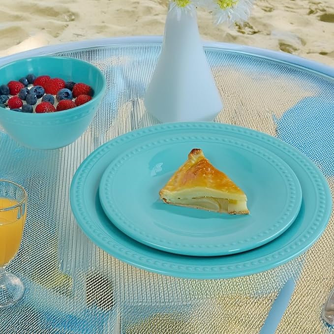 Aqua Melamine Dinnerware Sets of 12 Pcs, BPA Free Dishes Set, Plates and Bowls Sets for Indoor Outdoor Dining on the Beach, RV, Camping Use,Lightweight Unbreakable Dishwasher Safe