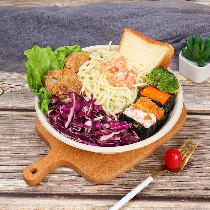 32 oz Round Disposable bowls with lids,Sugarcane Paper Bowls take away food containers Plant Fibers Freezer Safe 50 Pack