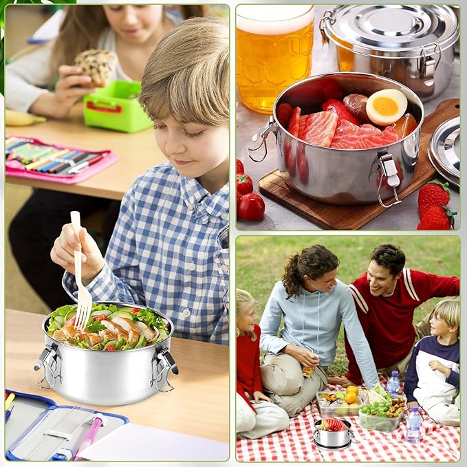 4 PCS 304 Stainless Steel Lunch Boxes, 36 Oz Food Storage Containers With Lids, Portable Metal Lunch Containers for Travel, Work, and Home-Leftover Storage