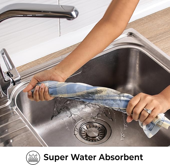 Urban Villa Kitchen Towels Set of 6 Blue Sand Buffalo Checks Kitchen Towels 20X30 Inches 100% Cotton Highly Absorbent Kitchen Towels Premium Quality Ultra Soft Mitered Corners KitchenTowels