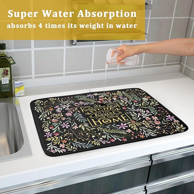 Vintage Microfiber Dish Drying Mat Wildflowers Leaves Absorbent Dry Mat for Kitchen Counter Decor