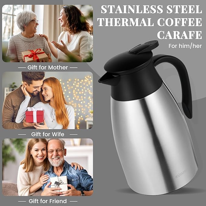 51 Oz Thermal Coffee Carafe, Stainless Steel Insulated Vacuum coffee crafts to keep coffee hot, 1.5 Liter Tea Water Coffee and Beverage Dispenser (Silver)
